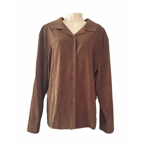 BRIGGS NEW YORK Saddle Brown Faux Suede Shirt Jacket – Size 18 - Picture 1 of 4
